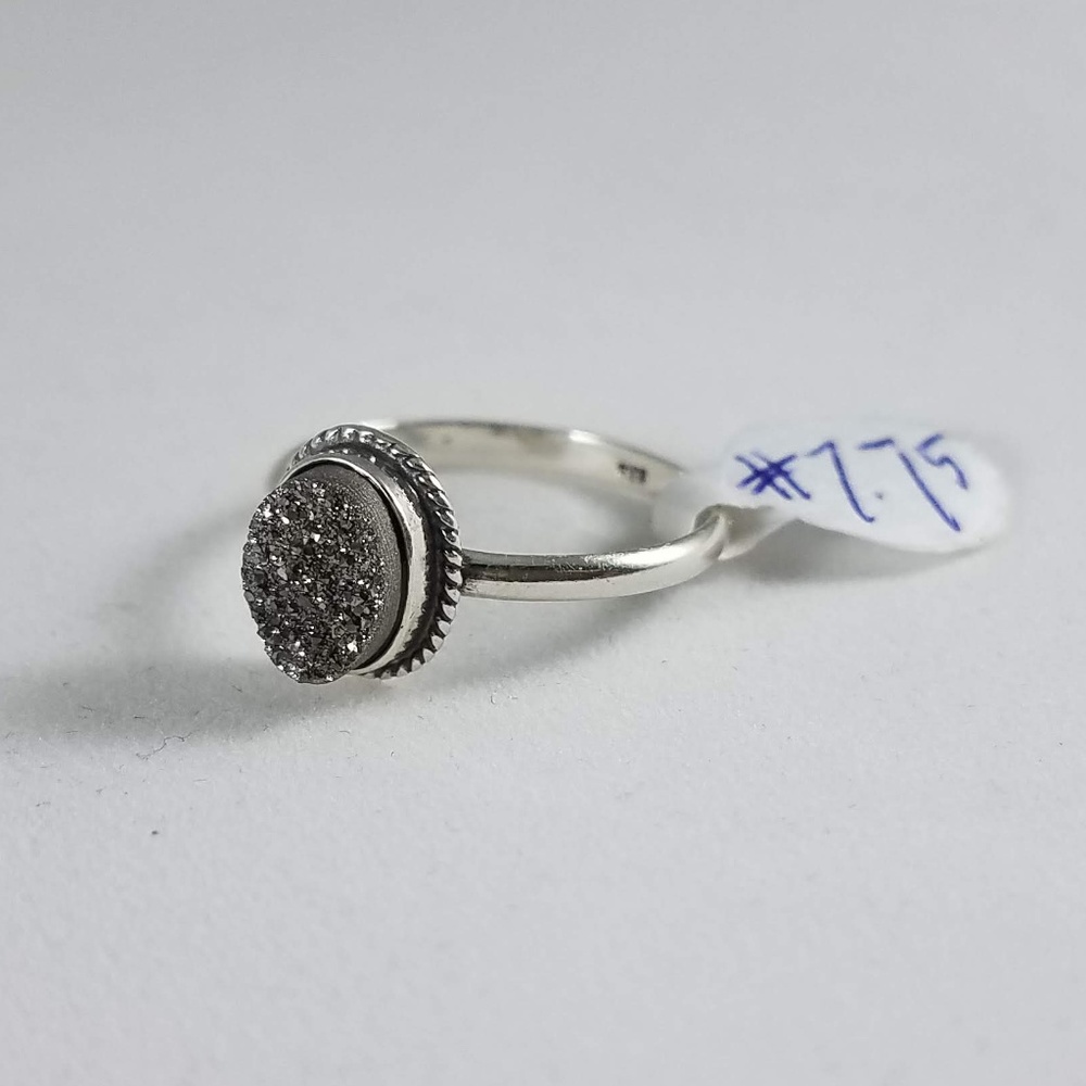 Black Druzy Crystal Ring Sterling Silver